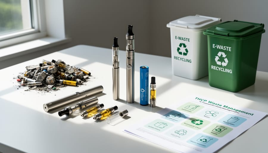 Disposable vape pen and recyclable materials in an environmental setting