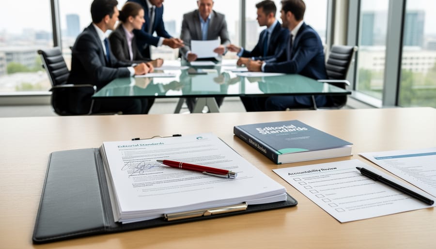 Open binder with blank policy document page and pen on a desk