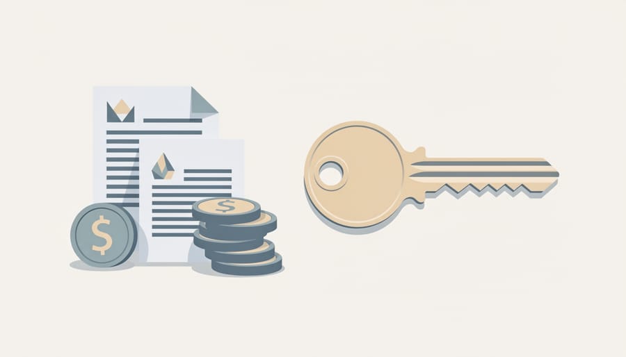 Key and funding materials arranged on a desk symbolizing business acquisition access