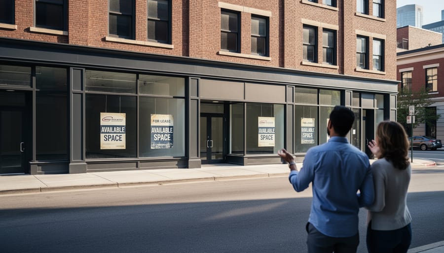 Commercial building exterior with closed shutters indicating the property is no longer in regular use